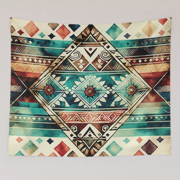 Aperçu de l'œuvre Un motif bohème aztèque turquoise et sable du sud-ouest - Motifs Boho Chic créée et vendue par GVRDesign.