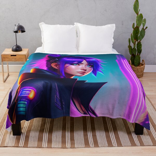 Item preview, Anime Cyberpunk Sexy Girl with Purple Hair AI Art designed and sold by unusualillusion.
