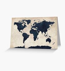 World Map Distressed Navy Greeting Card