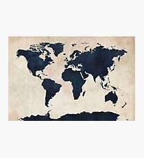 World Map Distressed Navy Photographic Print