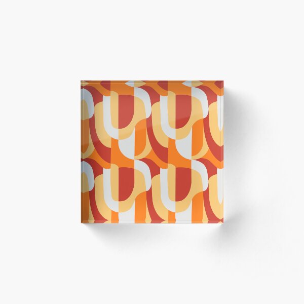 Orange Abstract Retro Pattern Acrylic Block