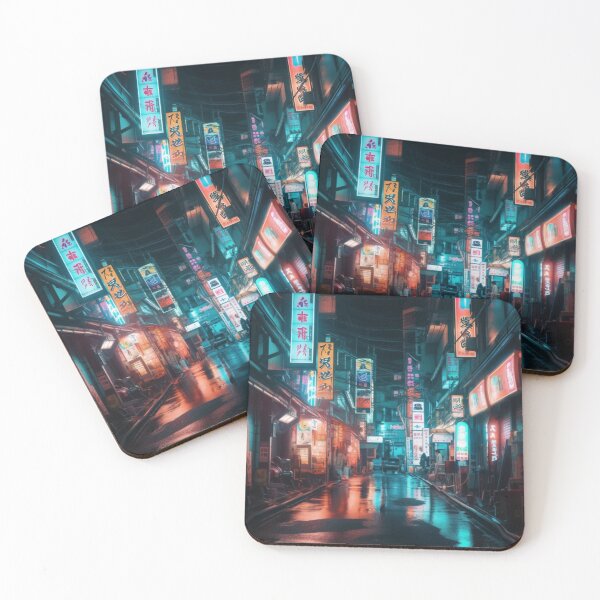 Item preview, A Synthwave Style Neon Tokyo Alley In Japan At Night designed and sold by ManxCatAndy.