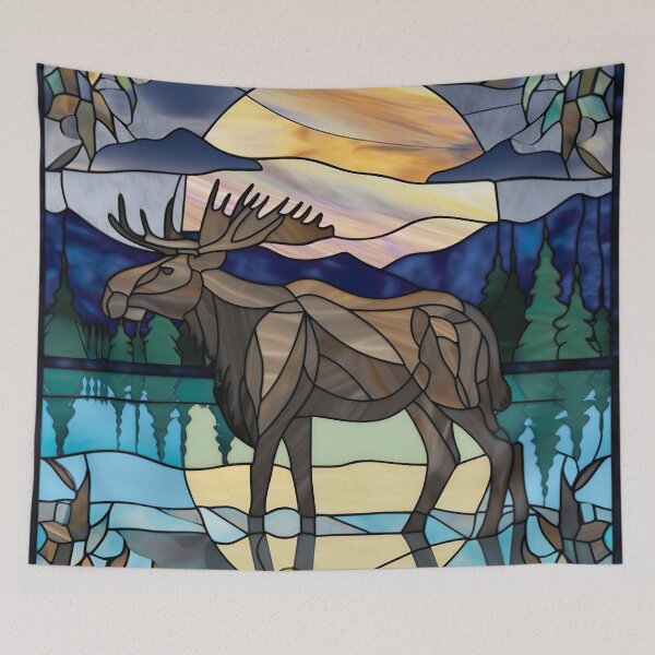 Item preview, Stained Glass Moonlight Moose designed and sold by Matt's Artificial Nature.