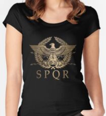Camiseta entallada de cuello ancho SPQR- Escudo Estándar del Imperio Romano