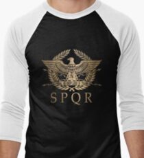 Camiseta ¾ bicolor para hombre SPQR- Escudo Estándar del Imperio Romano