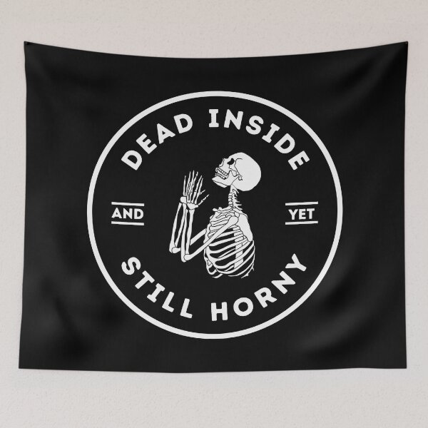 Item preview, Dead Inside But Still Horny | Black And White Praying Skeleton designed and sold by KinkShoppe.