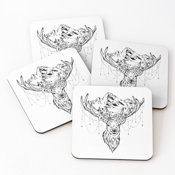 Item preview, Deer with mountains and mountain flowers designed and sold by Schmidsi.