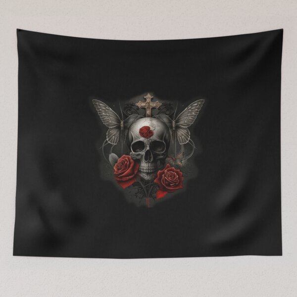Item preview, Gothic skull adorned with butterflies and roses designed and sold by Nickyvb.