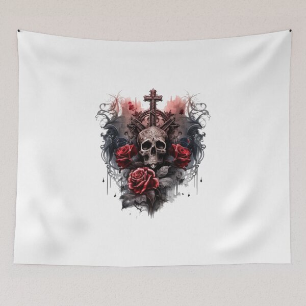 Item preview, Romantic skull with his cross and his roses designed and sold by Nickyvb.