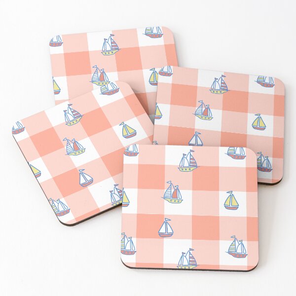 Item preview, salmon tartan vichy with boats designed and sold by NEWGARDEN STUDIO.