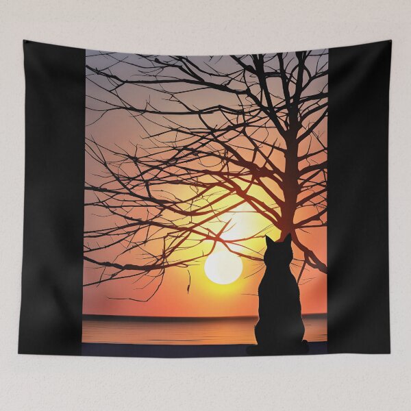 Item preview, A Beautiful Sunset with a Cat Silhouette  designed and sold by Shelley Noel.