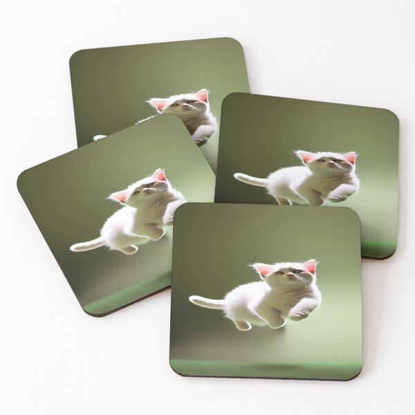 Item preview, Creme Colored Kitten Mid Air Jump with Green Background designed and sold by deniselynnimage.