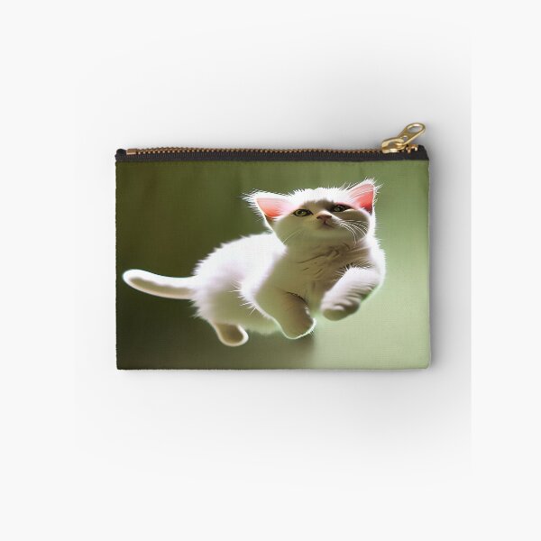 Item preview, Creme Colored Kitten Mid Air Jump with Green Background designed and sold by deniselynnimage.