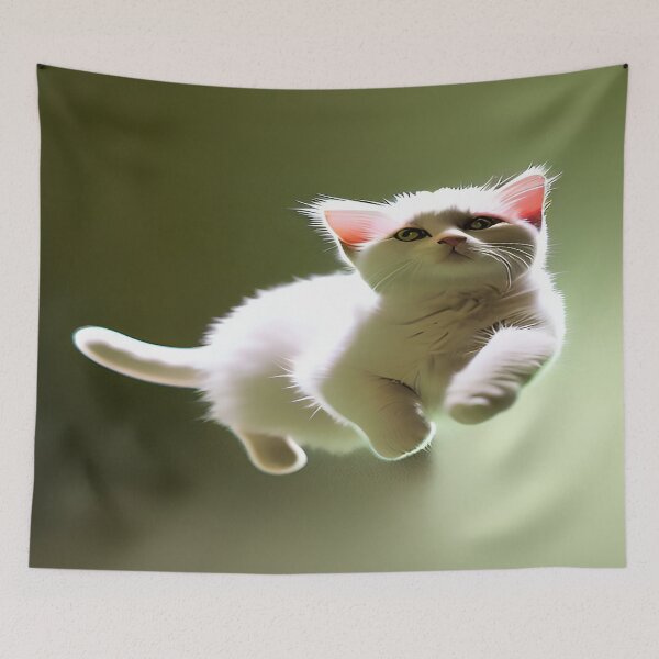 Item preview, Creme Colored Kitten Mid Air Jump with Green Background designed and sold by deniselynnimage.