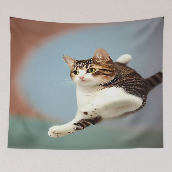Item preview, Calico High Jumping Cat with Blue and Brown designed and sold by deniselynnimage.