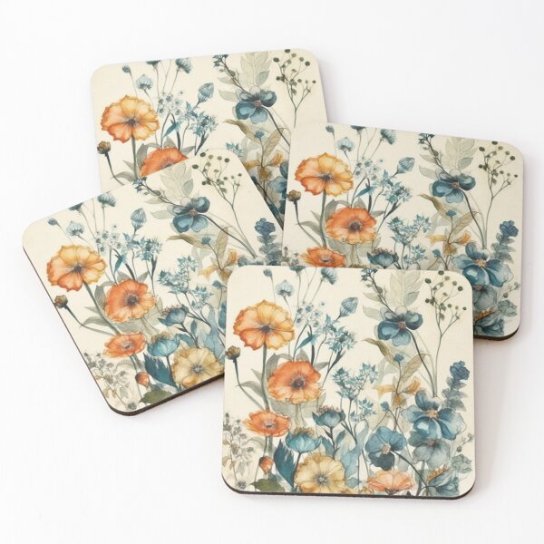 Item preview, Orange and Blue Botanical Flowers designed and sold by dcwildfinds.