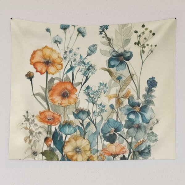 Item preview, Orange and Blue Botanical Flowers designed and sold by dcwildfinds.