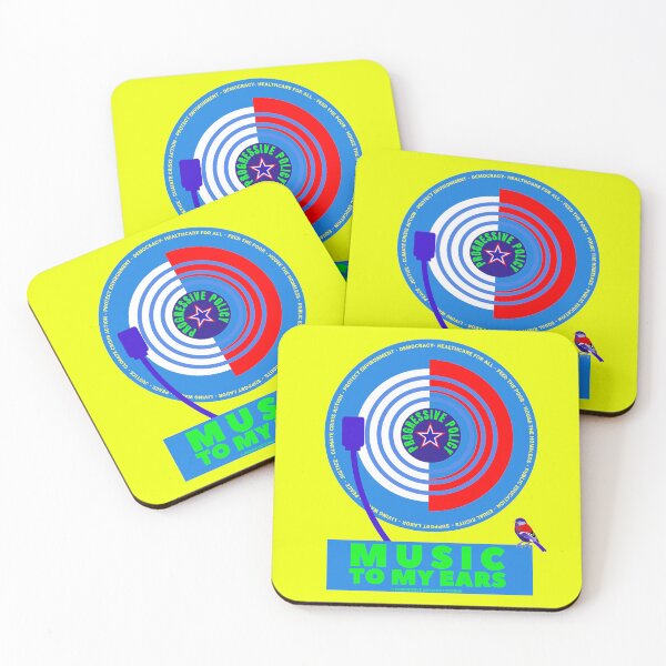 Item preview, PMD00657 Progressive Movement Designs Progressive Record player music motif design with 12 policy goals for progressive Democrats Independents and Bernie Sanders supporters  designed and sold by ProgressiveLeft.