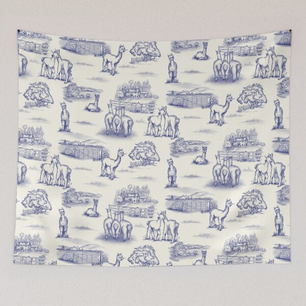 Item preview, Alpaca Toile blue denim on cream designed and sold by Sharilea.
