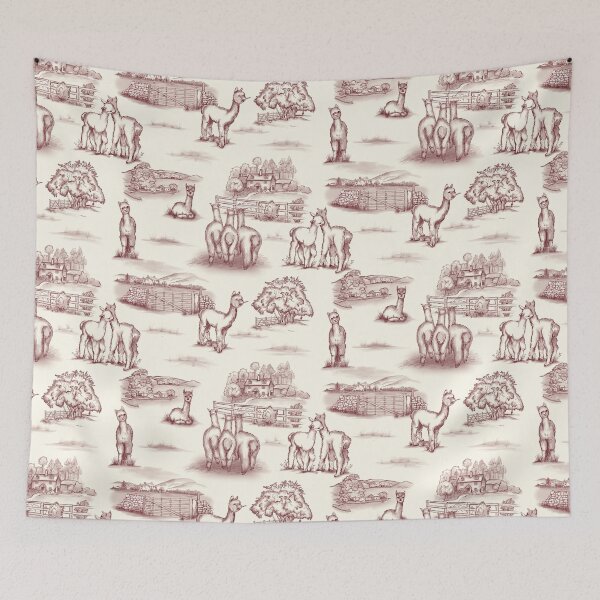 Item preview, Alpaca Toile burgundy on cream designed and sold by Sharilea.