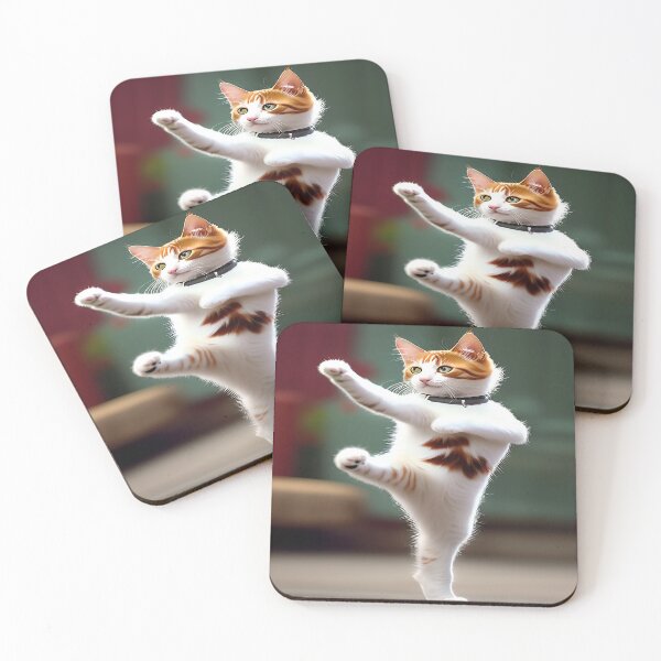 Item preview, Green Eyed Karate Kitten in Action with Green and Red Background designed and sold by deniselynnimage.