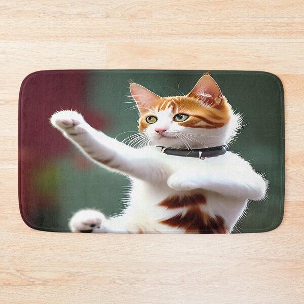 Item preview, Green Eyed Karate Kitten in Action with Green and Red Background designed and sold by deniselynnimage.