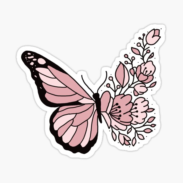 "pink flower butterfly" Sticker for Sale by Sofiv10 Redbubble