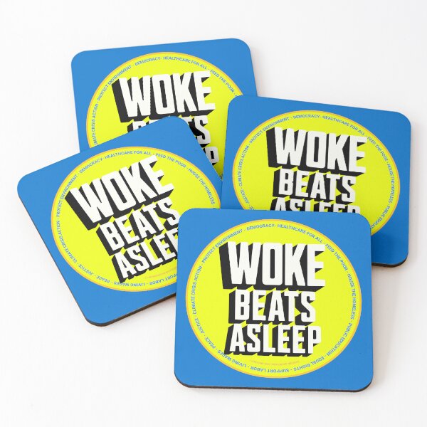 Item preview, PMD00666 Progressive Movement Designs funny Woke Beats Asleep design shows you understand woke support progressive policy goals for progressive Democrats Independents and Bernie Sanders supporters designed and sold by ProgressiveLeft.