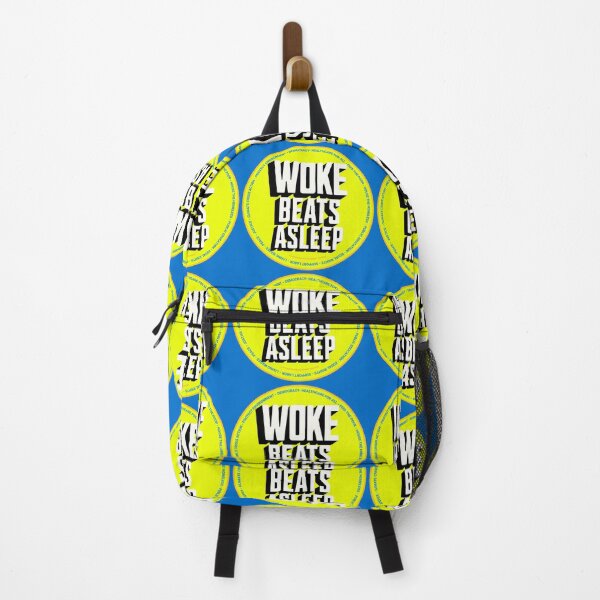 Item preview, PMD00666 Progressive Movement Designs funny Woke Beats Asleep design shows you understand woke support progressive policy goals for progressive Democrats Independents and Bernie Sanders supporters designed and sold by ProgressiveLeft.