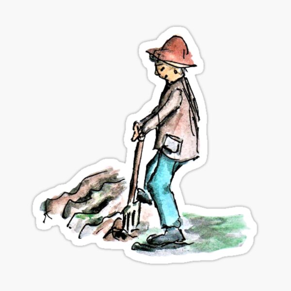 Item preview, Farmer digging the field Watercolor fine art designed and sold by janianna.