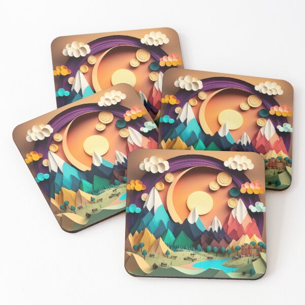 Item preview, Colored Paper Craft Outdoor Mountain Sunset Scene designed and sold by TVBArchive.