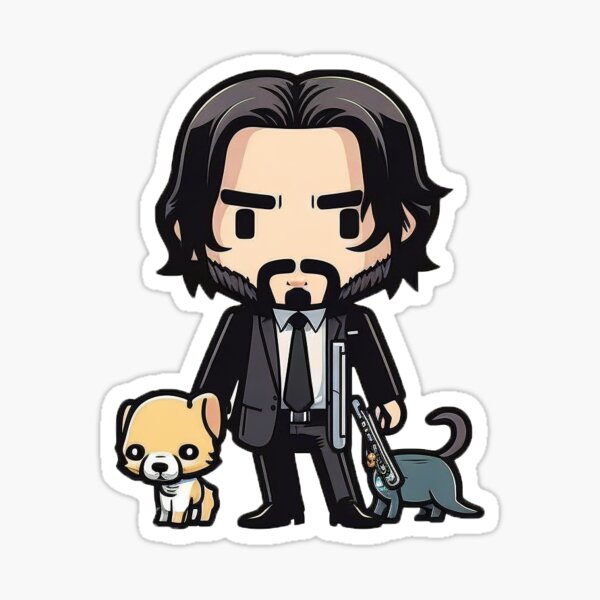 Artikel-Vorschau von Süßer John Wick mit Welpen Cartoon Style Sticker, designt und verkauft von TooL8.