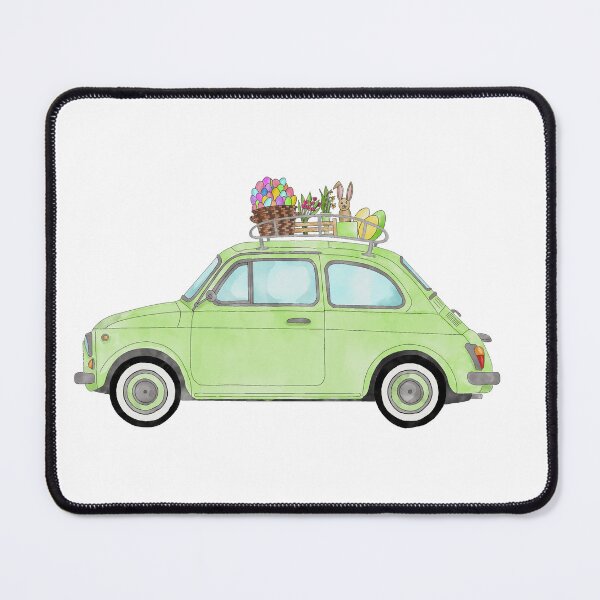 Item preview, Green Retro Fiat 500 with Easter Bunny and Eggs designed and sold by portosabbia.