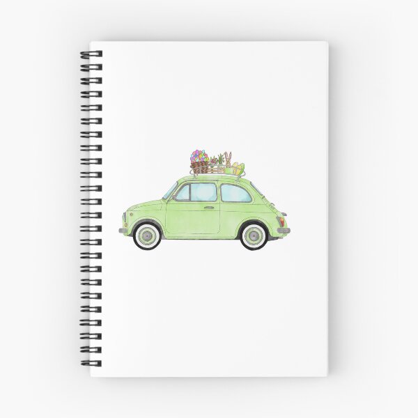 Item preview, Green Retro Fiat 500 with Easter Bunny and Eggs designed and sold by portosabbia.