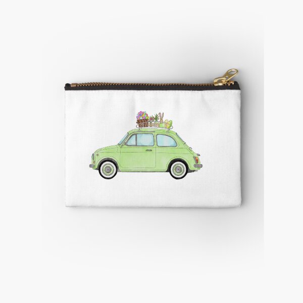Item preview, Green Retro Fiat 500 with Easter Bunny and Eggs designed and sold by portosabbia.