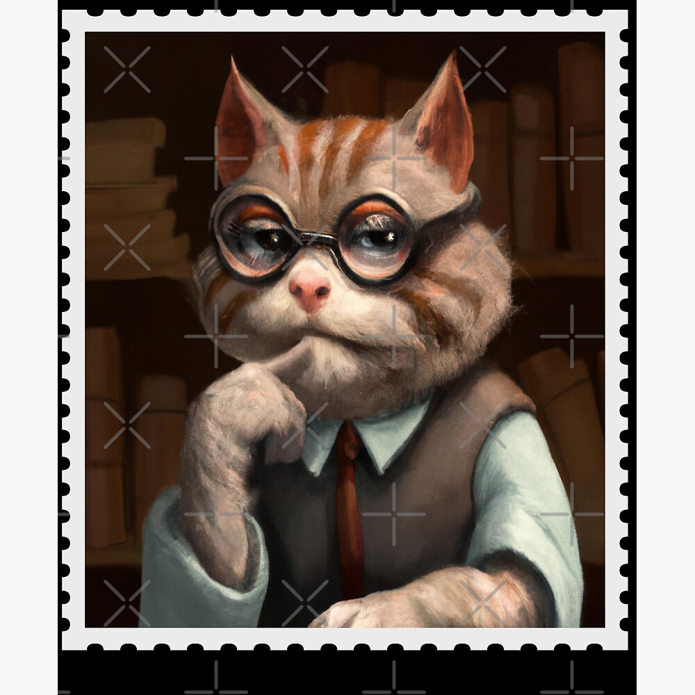 Professor Whiskers - The Purr-fectly Dapper Feline in Glasses and Cardigan — Poster