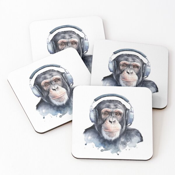 Item preview, Black and White Monkey Wearing Headphones Listening to Music designed and sold by objectiveuno.