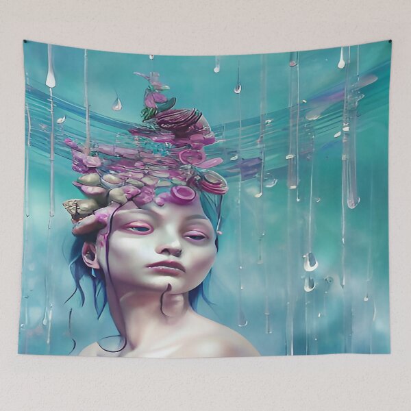 Item preview, Abstract Saddened Female in the Rain with Floret Petals Falling from the Sky designed and sold by deniselynnimage.