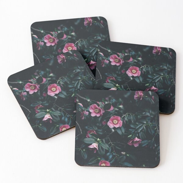 Item preview, Small pink camellia flowers among dark green leaves designed and sold by Kashear.