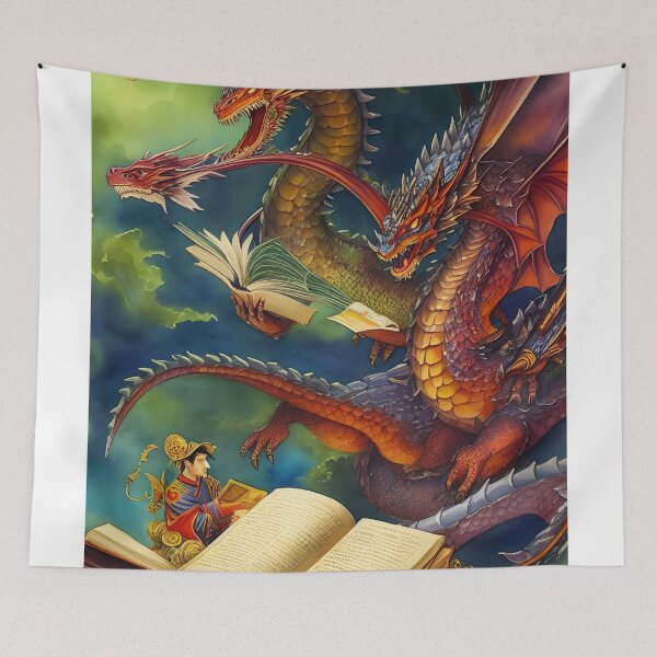 Item preview, Oriental Dragon Reading Fantasy Watercolor designed and sold by MudbloodStore.
