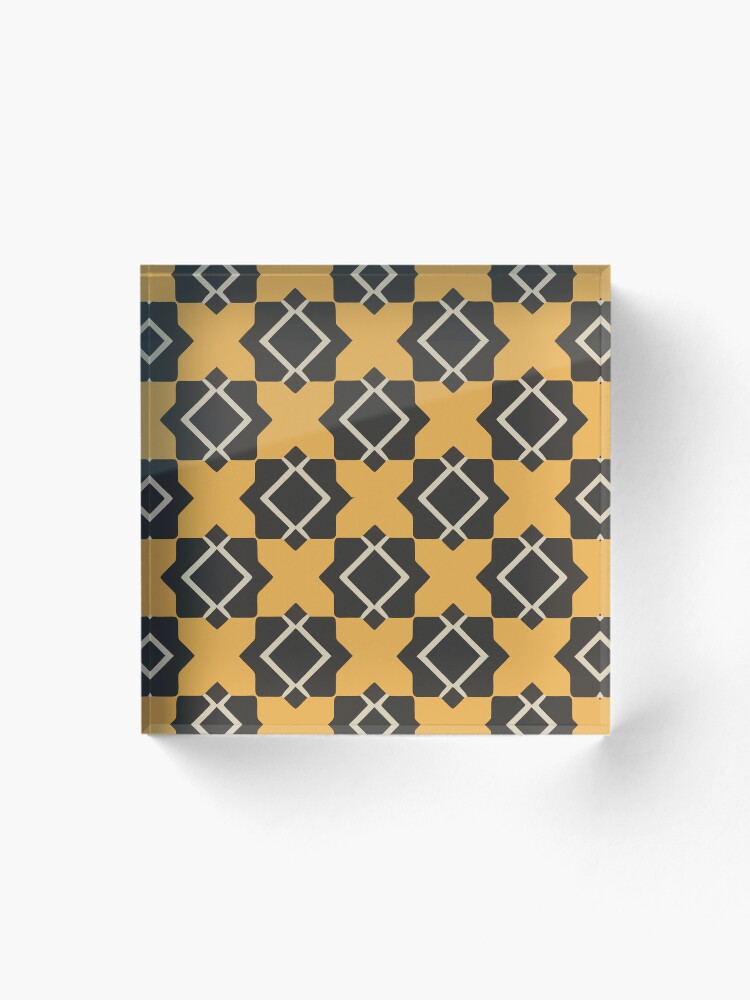 Thumbnail 1 von 5, Acrylblock, Retro Tile Pattern Black and Yellow designt und verkauft von RetroTile.