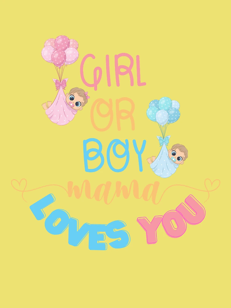 Girl or boy mama loves you, Baby gender reveal Pregnancy Announcement  Party design for you parenting party. Sticker for Sale by salah nahil