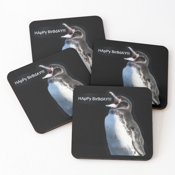 Artikelvorschau, Galapagos Penguin it's my birthday (Black background) entworfen und verkauft von SBPenguins.