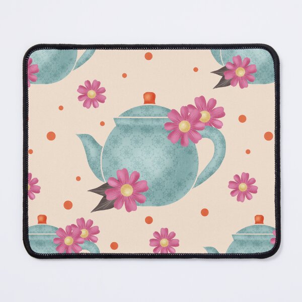 Item preview, Cute Blue Teapot with Flowers and Polka Dots Repeat Pattern  designed and sold by Lavender Mint Graphics.
