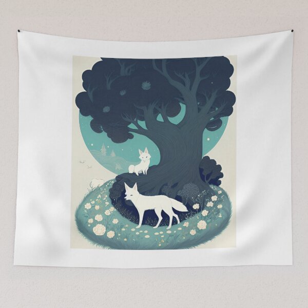 Item preview, zorro blanco debajo del árbol designed and sold by Aryabek.