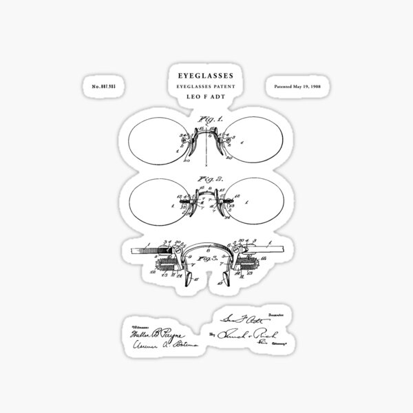 Eyeglasses Patent Drawing Blueprint Sticker For Sale By Vintago Redbubble