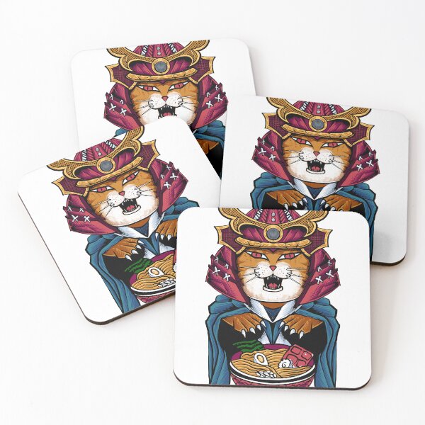 Item preview, Cute samurai cat enjoying ramen  designed and sold by Ranpict.