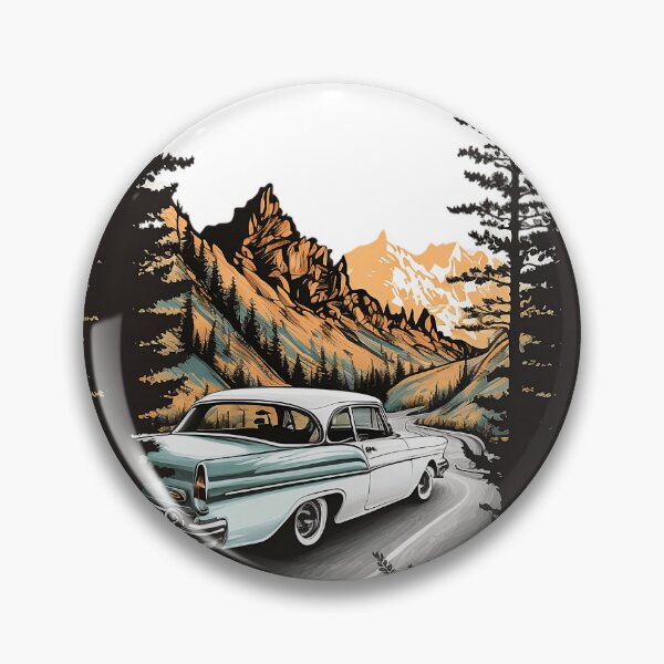 Item preview, Back view of a white classic car cruising along the winding mountain road designed and sold by Xiangster987.
