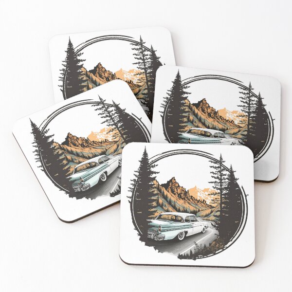 Item preview, Back view of a white classic car cruising along the winding mountain road designed and sold by Xiangster987.