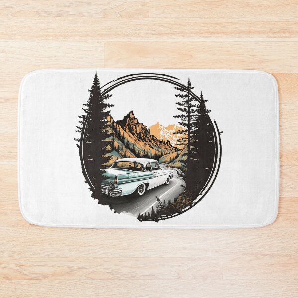 Item preview, Back view of a white classic car cruising along the winding mountain road designed and sold by Xiangster987.